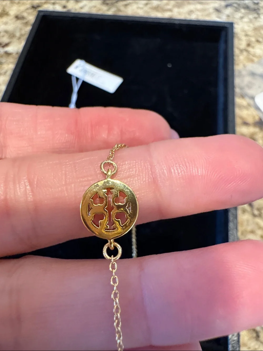 Tory Burch Gold Logo Disc Chain Bracelet with Pavé Detail